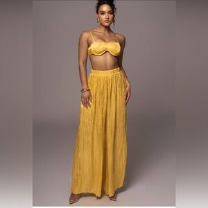 JLUXLABEL Yellow Let’s Get Away Satin Pants Set
